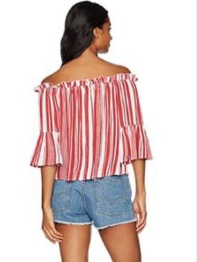 Derek Heart Red White Striped Off-Shoulder Ruffle Top 1X